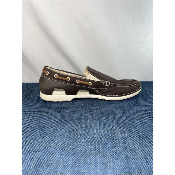 Crocs Shoes Mens Size 9 Brown Beach Line Canvas Slip Ons - Picture 11 of 12